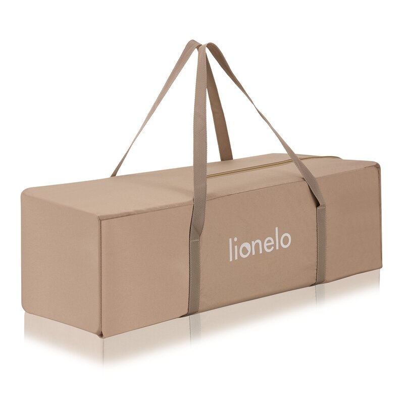 Patut pliant, Lionelo, Jasmin Easy Fold, Pana la 15 kg, Usor de pliat, Cu doua nivele, Cu saltea ergonomica T25, Cu intrare laterala cu fermoar, 2 roti cu frana, 120 x 60 cm, Conform cu EN 716, 0-36 luni, Bej
