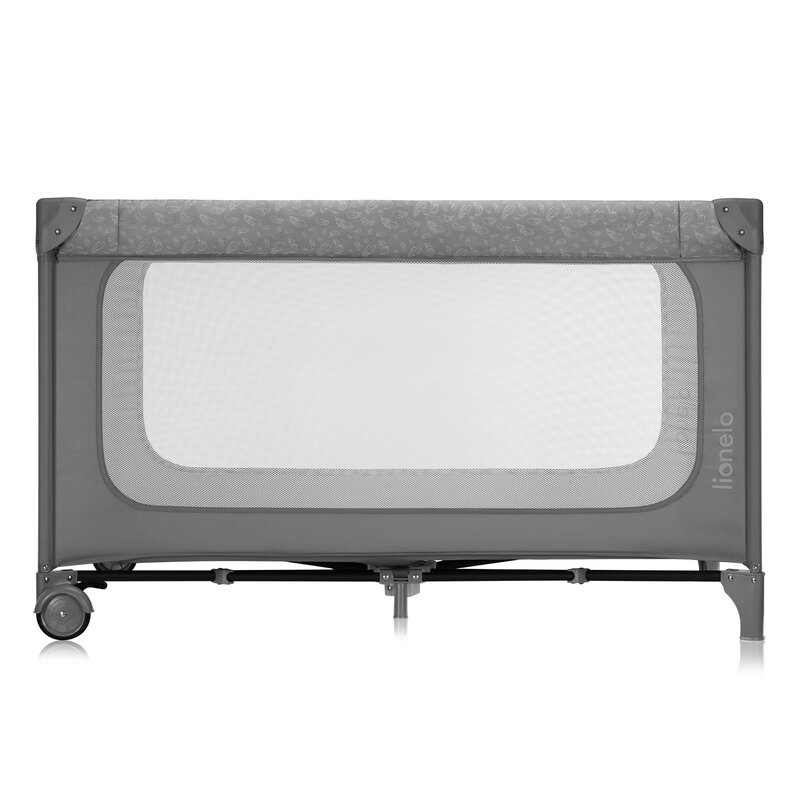 Patut pliant, Lionelo, Jasmin Easy Fold, Pana la 15 kg, Usor de pliat, Cu doua nivele, Cu saltea ergonomica T25, Cu intrare laterala cu fermoar, 2 roti cu frana, 120 x 60 cm, Conform cu EN 716, 0-36 luni, Gri