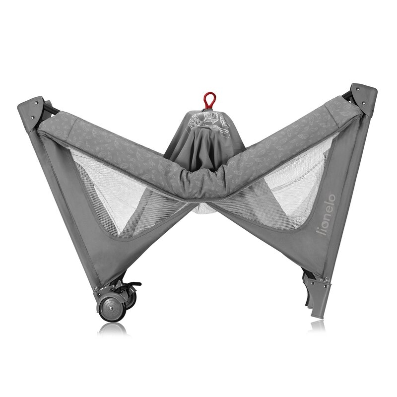 Patut pliant, Lionelo, Jasmin Easy Fold, Pana la 15 kg, Usor de pliat, Cu doua nivele, Cu saltea ergonomica T25, Cu intrare laterala cu fermoar, 2 roti cu frana, 120 x 60 cm, Conform cu EN 716, 0-36 luni, Gri