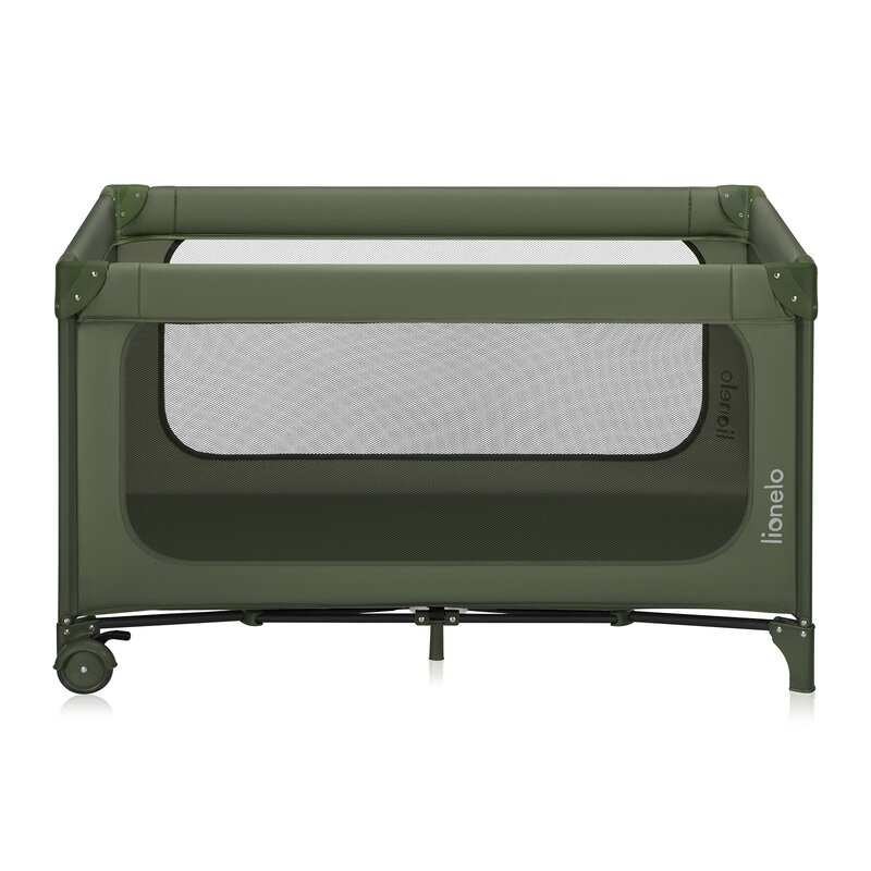 Patut pliant, Lionelo, Jasmin Easy Fold, Pana la 15 kg, Usor de pliat, Cu doua nivele, Cu saltea ergonomica T25, Cu intrare laterala cu fermoar, 2 roti cu frana, 120 x 60 cm, Conform cu EN 716, 0-36 luni, Verde