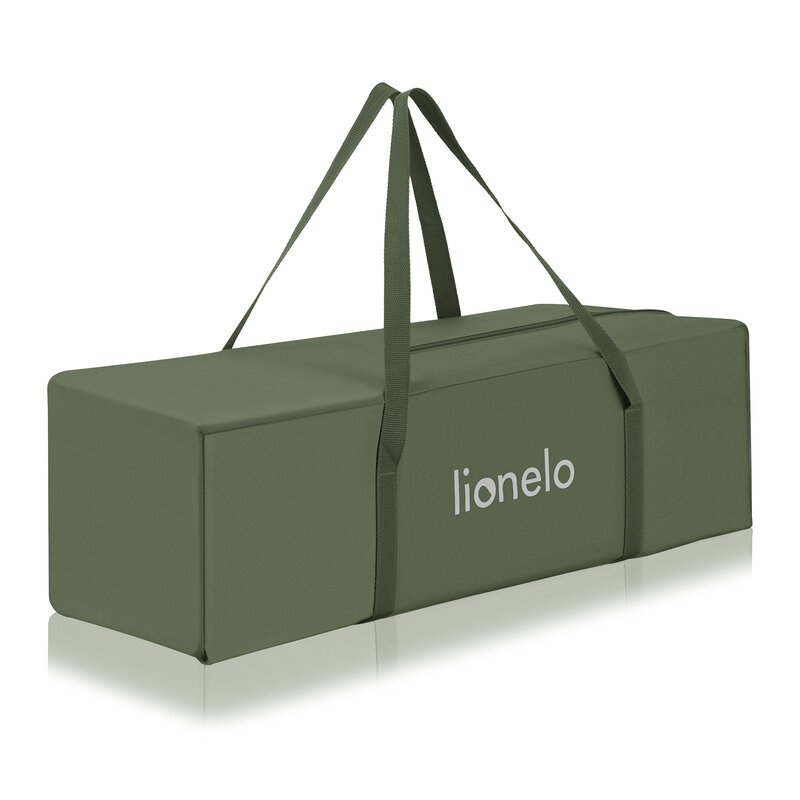 Patut pliant, Lionelo, Jasmin Easy Fold, Pana la 15 kg, Usor de pliat, Cu doua nivele, Cu saltea ergonomica T25, Cu intrare laterala cu fermoar, 2 roti cu frana, 120 x 60 cm, Conform cu EN 716, 0-36 luni, Verde