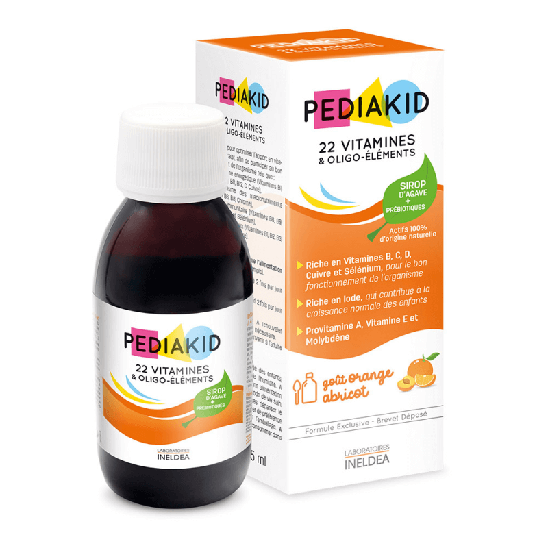 Pediakid 22 Vitamine si Oligoelemente sirop cu gust de portocale si caise, 125 ml, Laboratoires Ineldea