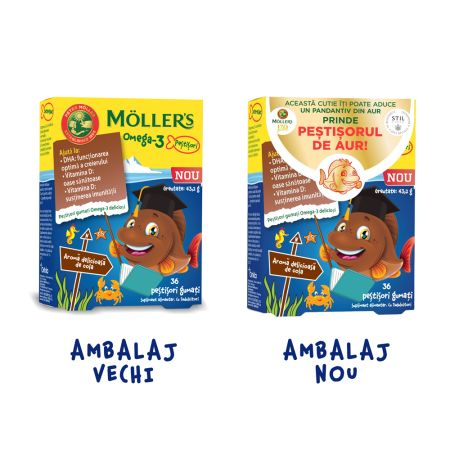 Pestisori gumati cu Omega-3 aroma de cola, 36 jeleuri, Moller's Pestisori gumati cu Omega-3 aroma de cola, 36 jeleuri, Moller's