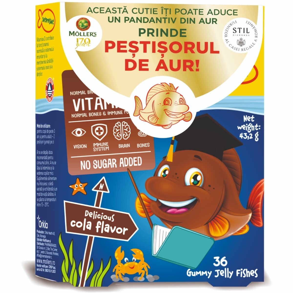 Pestisori gumati cu Omega-3 aroma de cola, 36 jeleuri, Moller's Pestisori gumati cu Omega-3 aroma de cola, 36 jeleuri, Moller's
