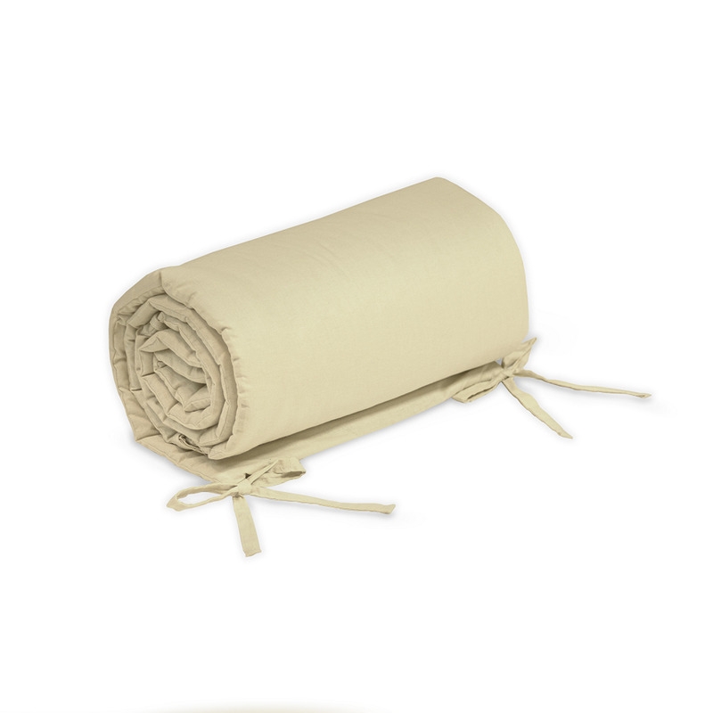 Petite&Mars - Aparatoare patut 120x60 cm, Tilly Max, Cu panglici, Din bumbac, Lungime 360 cm, Inaltime 36 cm, Acopera toate laturile unui patut de dimensiunea 120x60 cm, Bej