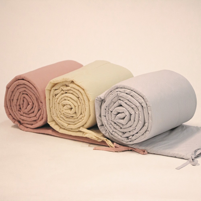 Petite&Mars - Aparatoare pentru patut 120x60 cm, Tilly, Cu panglici, Din bumbac, Lungime 180 cm, Inaltime 36 cm, Gri deschis