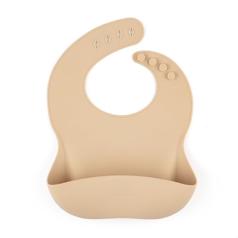 Petite&Mars - Baveta moale Take&Match, Reglabil, Cu buzunar colector, Silicon, Fara BPA, 6 luni+, Bej