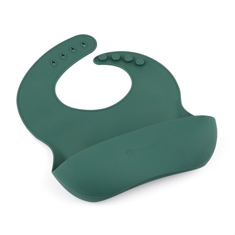 Petite&Mars - Baveta moale Take&Match, Reglabil, Cu buzunar colector, Silicon, Fara BPA, 6 luni+, Verde