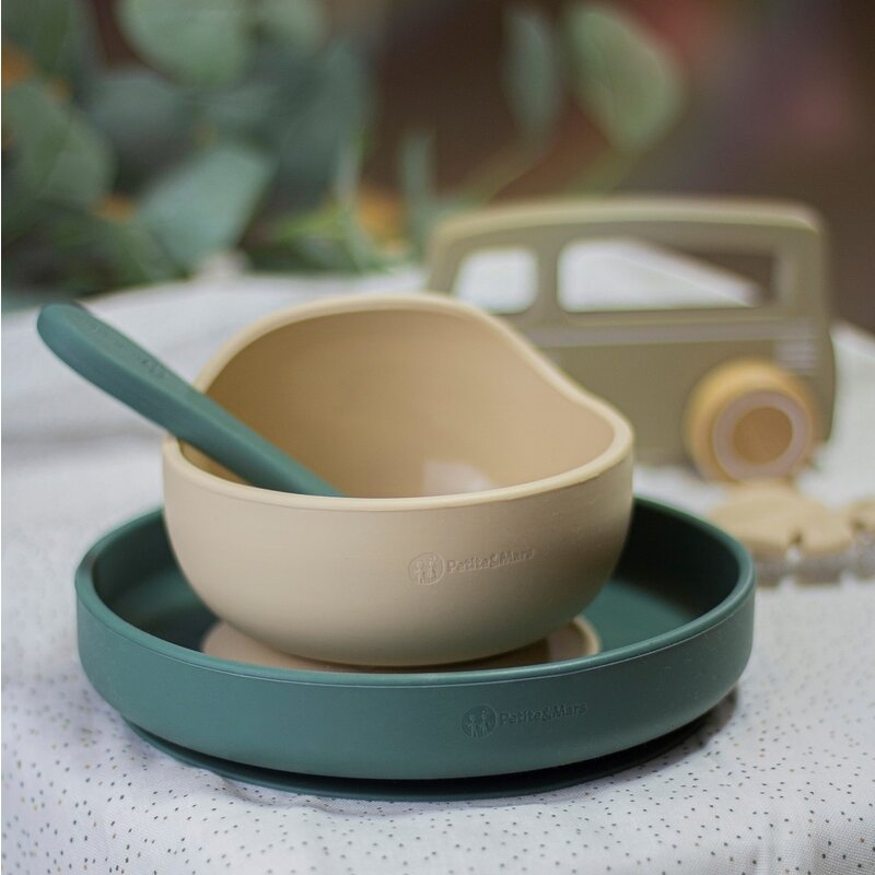 Petite&Mars - Bol din silicon fara BPA, Cu ventuza, TAKE&MATCH, 6 luni+, 350 ml, Bej