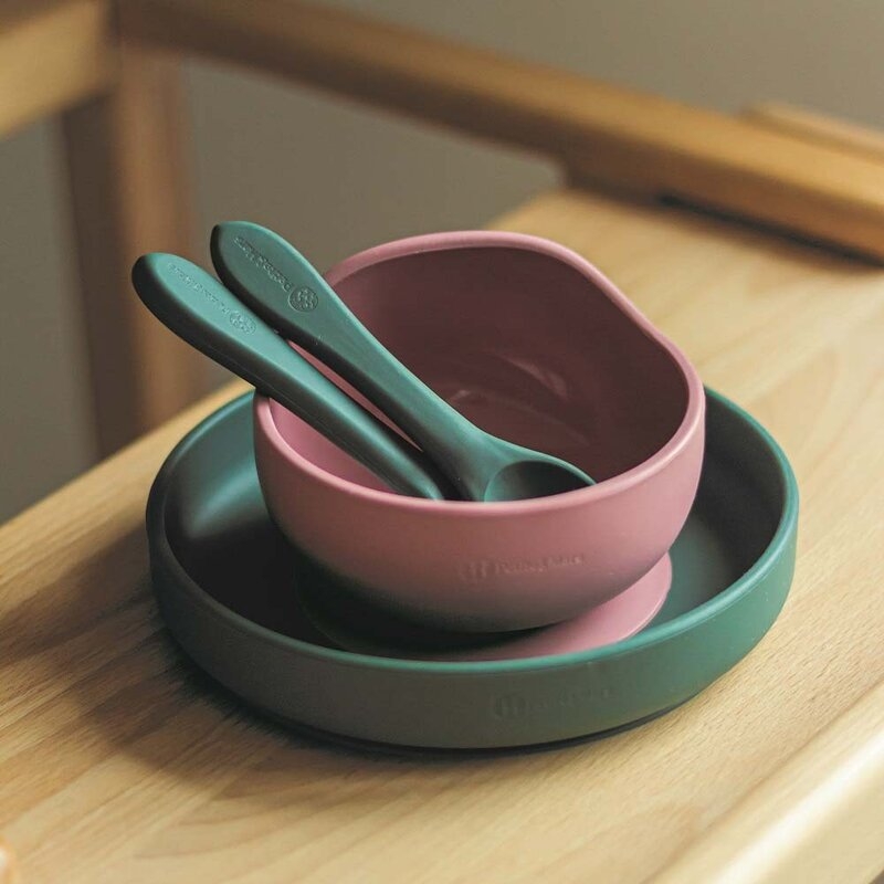 Petite&Mars - Bol din silicon fara BPA, Cu ventuza, TAKE&MATCH, 6 luni+, 350 ml, Verde Inchis