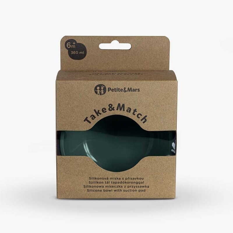 Petite&Mars - Bol din silicon fara BPA, Cu ventuza, TAKE&MATCH, 6 luni+, 350 ml, Verde Inchis