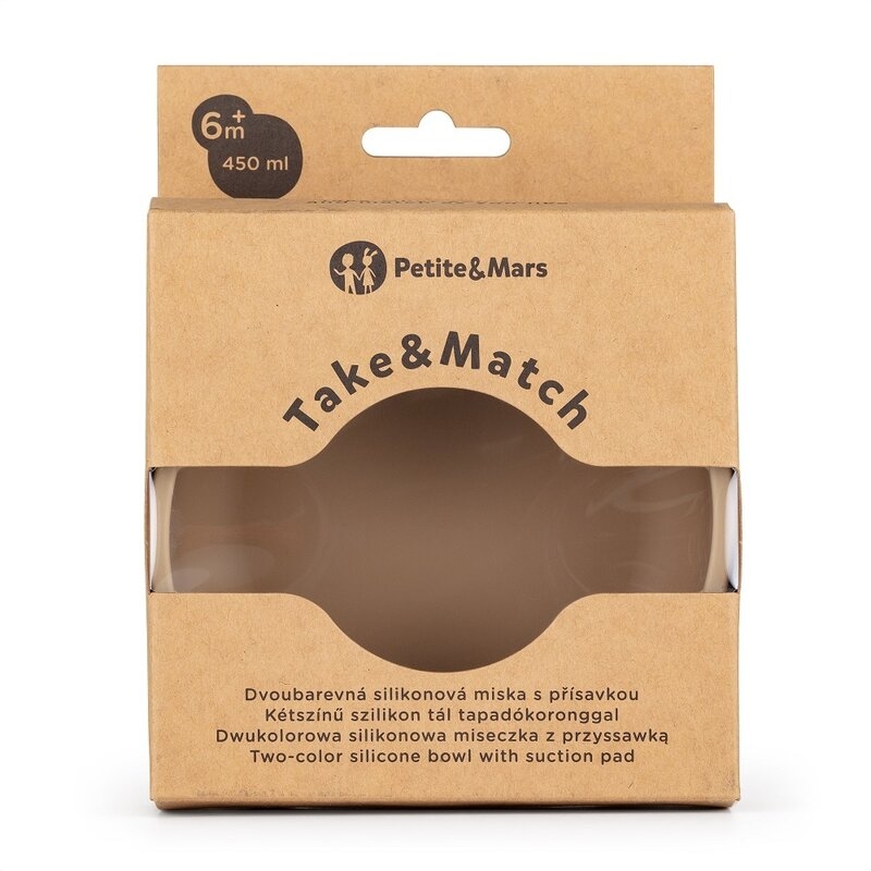 Petite&Mars - Bol Take&Match, Cu ventuza, Silicon, Fara BPA, 450 ml, 6 luni+, Bej