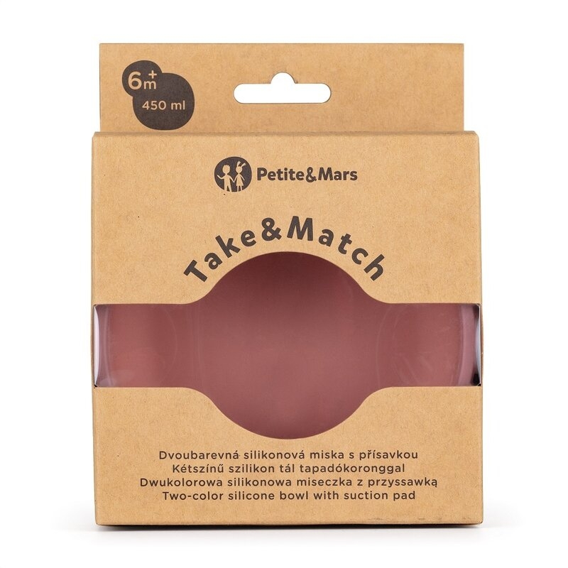 Petite&Mars - Bol Take&Match, Cu ventuza, Silicon, Fara BPA, 450 ml, 6 luni+, Roz