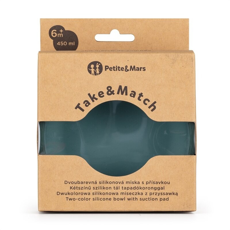 Petite&Mars - Bol Take&Match, Cu ventuza, Silicon, Fara BPA, 450 ml, 6 luni+, Verde