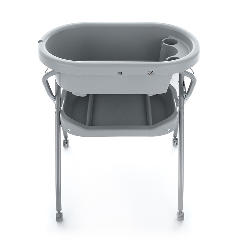 Petite&Mars - Cadita 3 in 1, Spa, Cu masuta de infasat si spatiu de depozitare, Pliabila, Cu roti si sistem de scurgere, Gri