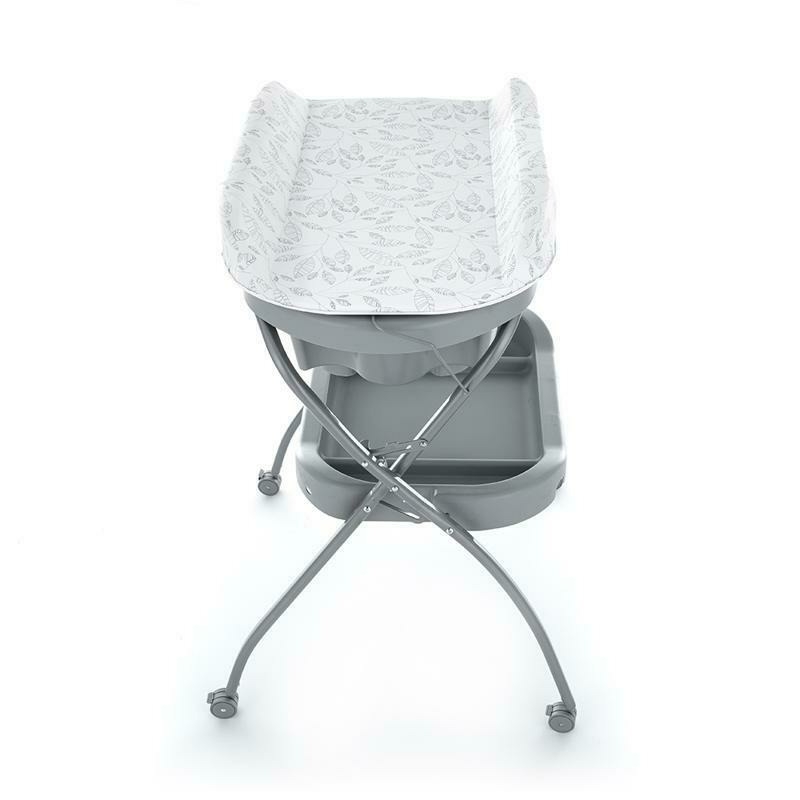 Petite&Mars - Cadita 3 in 1, Spa, Cu masuta de infasat si spatiu de depozitare, Pliabila, Cu roti si sistem de scurgere, Gri