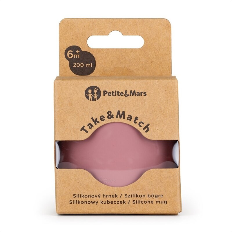 Petite&Mars - Canuta Take&Match, Fara maner, Silicon, Fara BPA, 360 ml, 6 luni+, Roz