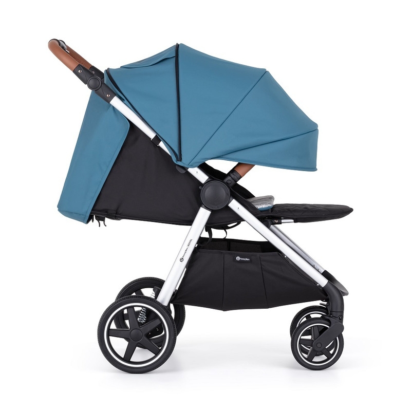Petite&Mars - Carucior sport, Royal, Include husa pentru scaun, husa pentru picioare, geanta pentru scutece si capotina extensibila, Cu fereastra, Impermeabila, Cu SPF 50, Aluminiu, 0-22 kg, 111 x 57 x 86 cm, Ocean Blue
