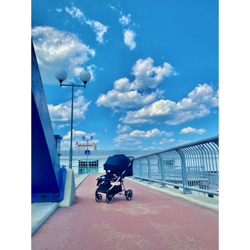 Petite&Mars - Carucior sport, Royal, Include husa pentru scaun, husa pentru picioare, geanta pentru scutece si capotina extensibila, Cu fereastra, Impermeabila, Cu SPF 50, Aluminiu, 0-22 kg, 111 x 57 x 86 cm, Ocean Blue