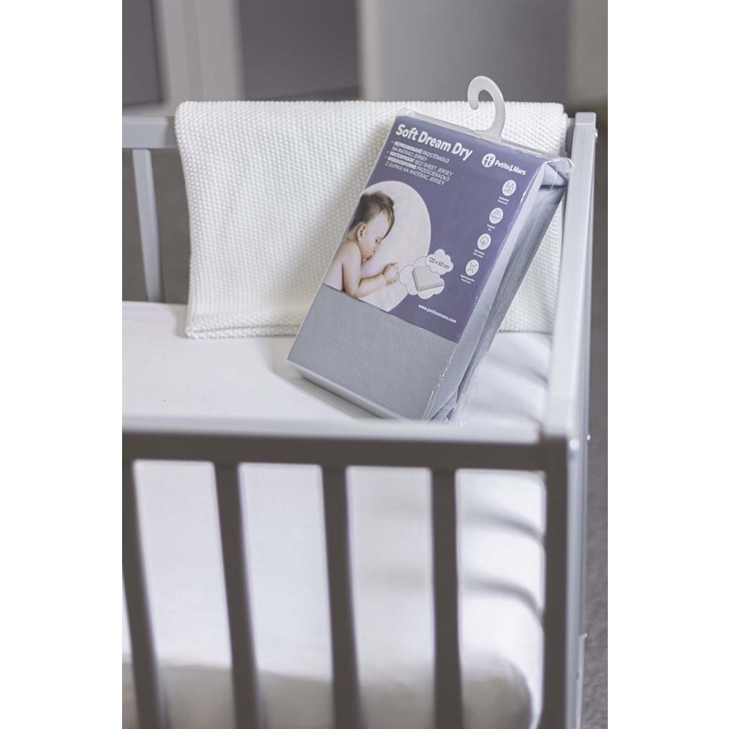 Petite&Mars - Cearceaf cu eleastic, Soft Dream, Din Jersey, Lavabil la masina pana la 40 de garde, 120x60 cm, Gri