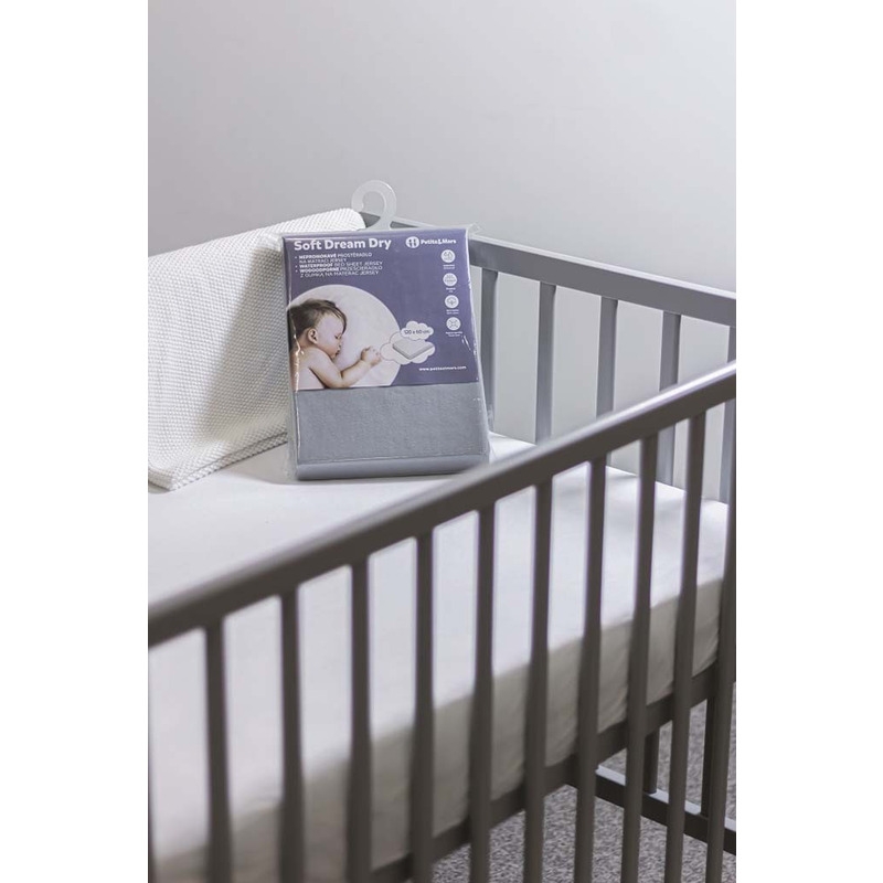 Petite&Mars - Cearceaf cu eleastic, Soft Dream, Din Jersey, Lavabil la masina pana la 40 de garde, 120x60 cm, Gri
