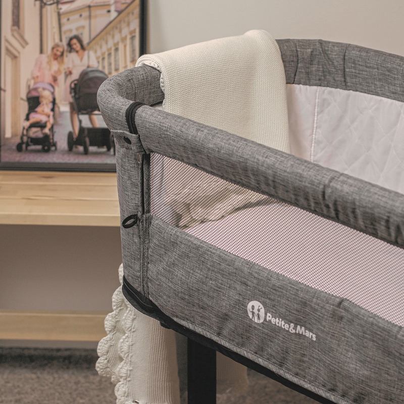 Petite&Mars - Cearceaf elastic impermeabil, Pentru patut co-sleeper, Din bumbac, 84x50 cm, 0 luni+, Alb