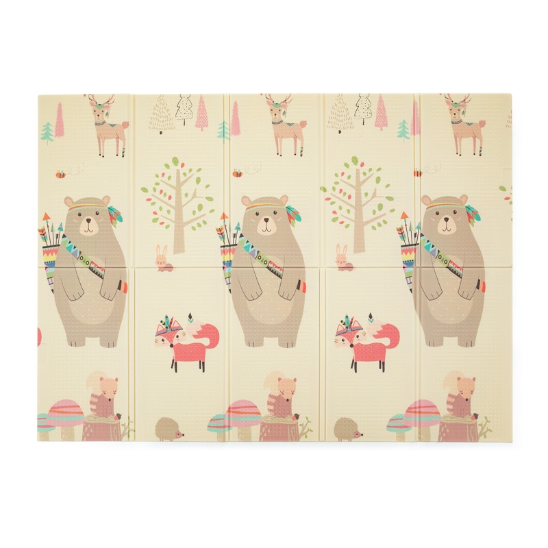 Petite&Mars - Covoras de joaca reversibil, Include geanta pentru transport, Pliabil si impermeabil, Non-toxic, 197 x 147 x 1 cm, Animale, 0 luni+, Multicolor