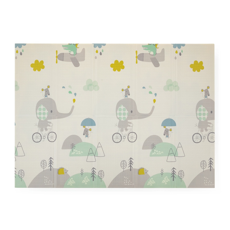 Petite&Mars - Covoras de joaca reversibil, Include geanta pentru transport, Pliabil si impermeabil, Non-toxic, 197 x 147 x 1 cm, Animale, 0 luni+, Multicolor