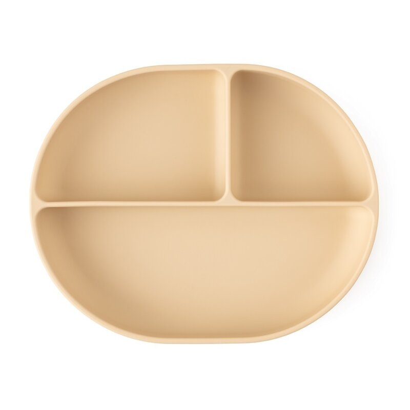 Petite&Mars - Farfurie compartimentata Take&Match, Ovala, Cu ventuza si 3 compartimente, Silicon, Fara BPA, 630 ml, 6 luni+, Bej