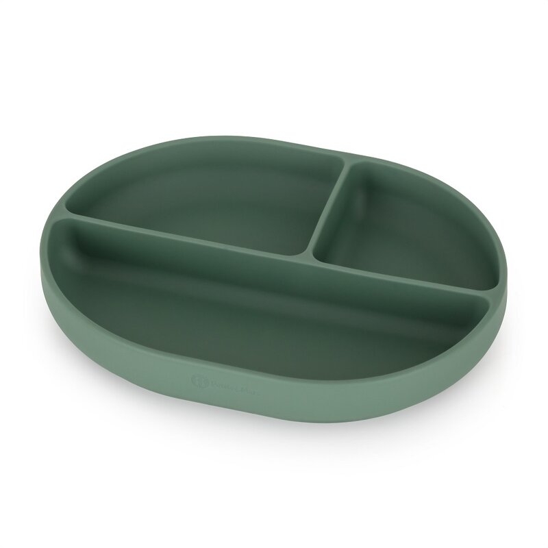 Petite&Mars - Farfurie compartimentata Take&Match, Ovala, Cu ventuza si 3 compartimente, Silicon, Fara BPA, 630 ml, 6 luni+, Verde