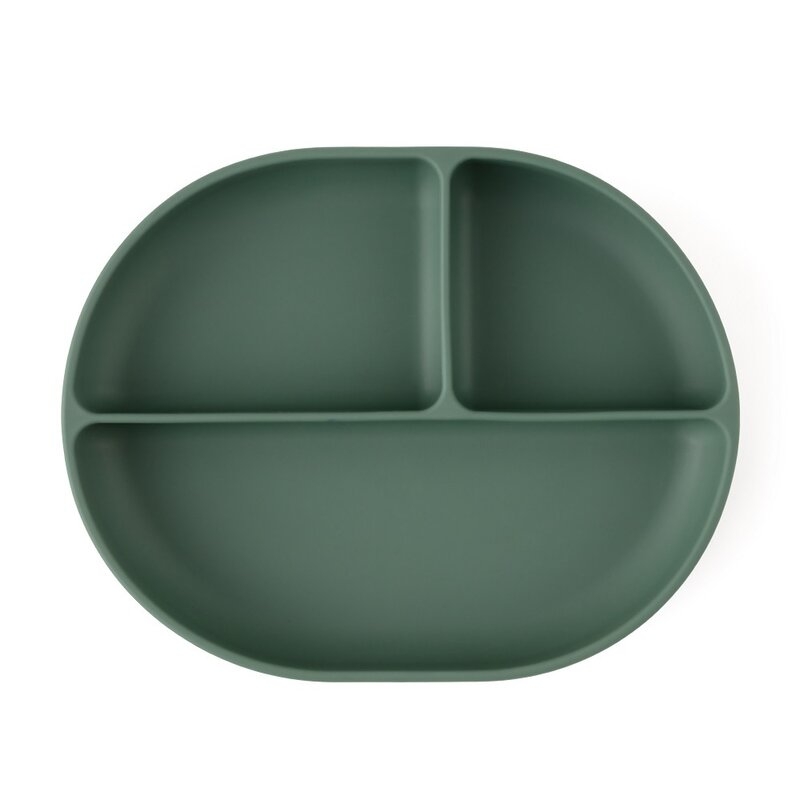 Petite&Mars - Farfurie compartimentata Take&Match, Ovala, Cu ventuza si 3 compartimente, Silicon, Fara BPA, 630 ml, 6 luni+, Verde