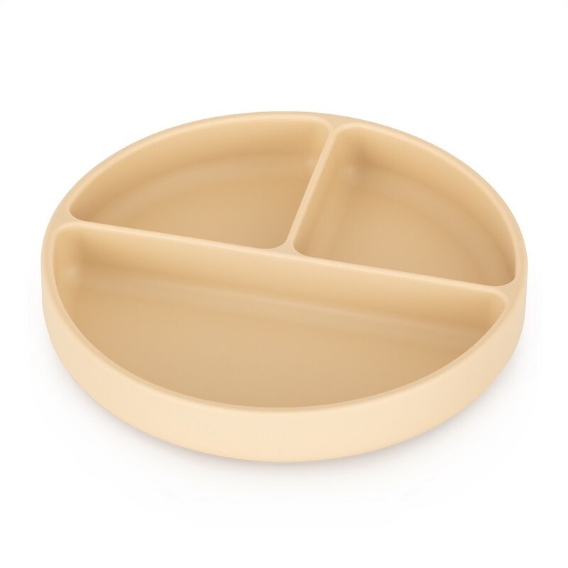 Petite&Mars - Farfurie compartimentata Take&Match, Rotunda, Cu ventuza si 3 compartimente, Silicon, Fara BPA, 500 ml, 6 luni+, Bej