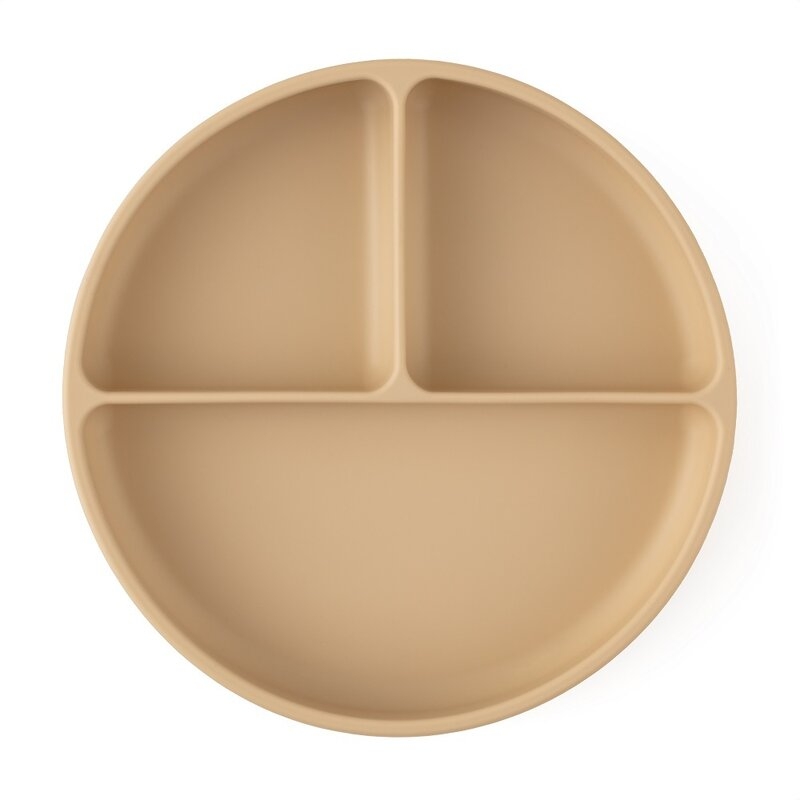Petite&Mars - Farfurie compartimentata Take&Match, Rotunda, Cu ventuza si 3 compartimente, Silicon, Fara BPA, 500 ml, 6 luni+, Bej