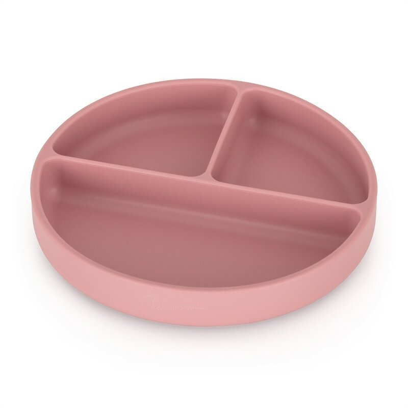 Petite&Mars - Farfurie compartimentata Take&Match, Rotunda, Cu ventuza si 3 compartimente, Silicon, Fara BPA, 500 ml, 6 luni+, Roz