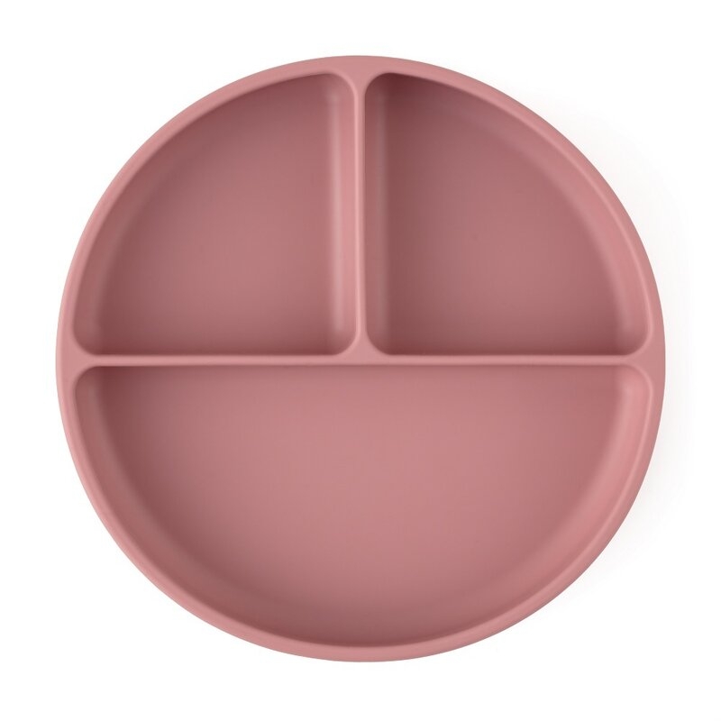Petite&Mars - Farfurie compartimentata Take&Match, Rotunda, Cu ventuza si 3 compartimente, Silicon, Fara BPA, 500 ml, 6 luni+, Roz