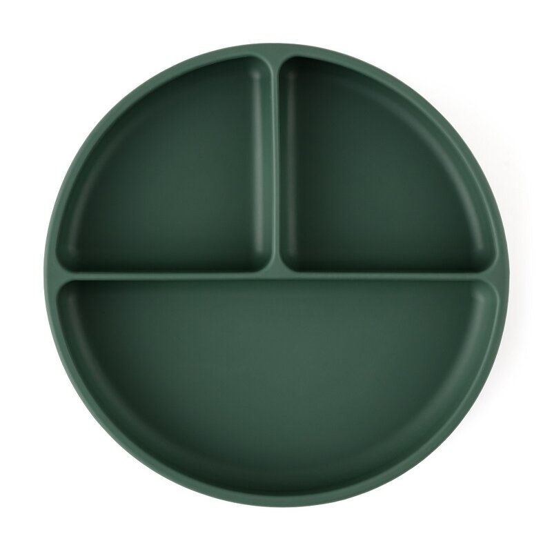 Petite&Mars - Farfurie compartimentata Take&Match, Rotunda, Cu ventuza si 3 compartimente, Silicon, Fara BPA, 500 ml, 6 luni+, Verde