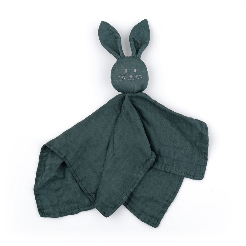 Petite&Mars - Jucarie interactiva, Iepurasul Hugo, Din muselina de bambus, Cu sunet, Conform standardului de securitate Oeko-tex 100,34 x 30 cm, 0 luni+, Verde inchis