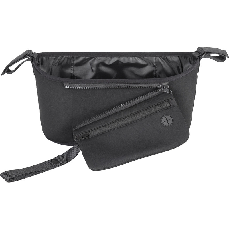 Petite&Mars - Organizator carucior, Cu buzunar frontal detasabil, Dimensiune universala, 31.5x19.5x9.5 cm, Atasare usoara cu Velcro, Negru