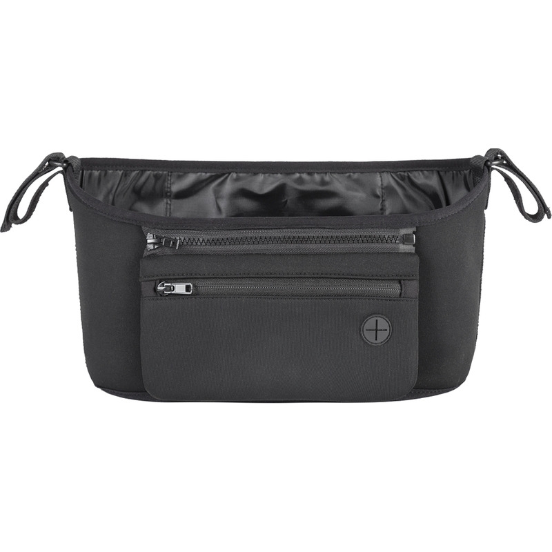 Petite&Mars - Organizator carucior, Cu buzunar frontal detasabil, Dimensiune universala, 31.5x19.5x9.5 cm, Atasare usoara cu Velcro, Negru