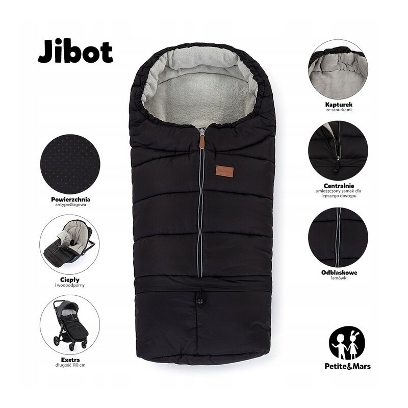 Petite&Mars - Sac de iarna pentru carucior, landou sau scaun auto Jibot, 100x48 cm, Impermeabil, Cu elemente reflectorizante, Extensibil, 3 in 1, Pale Eucalypt