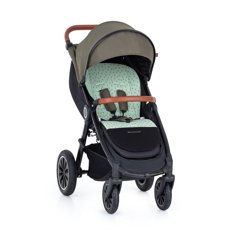 Petite&Mars - Salteluta pentru carucior din spuma cu memorie, Reversibila, Din bumbac, Design copacei, Verde