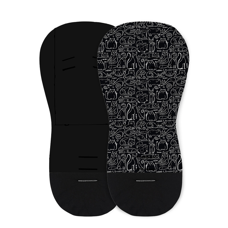 Petite&Mars - Salteluta pentru carucior din spuma cu memorie, Reversibila, Din bumbac, Design pisici, Negru