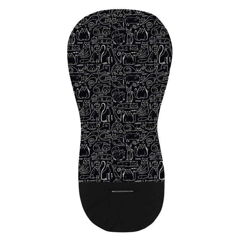 Petite&Mars - Salteluta pentru carucior din spuma cu memorie, Reversibila, Din bumbac, Design pisici, Negru