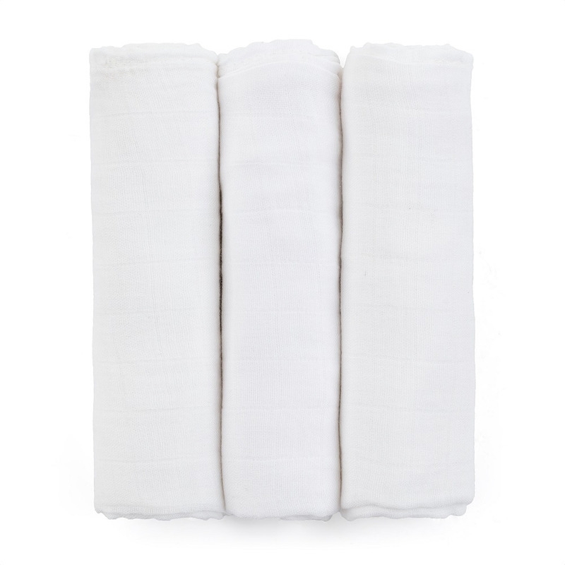 Petite&Mars - Set 3 scutece din muselina de bambus Moussy Total White, Hipoalergenice, 68 x 68 cm, Certificate Oeko Tex Standard 100, Alb
