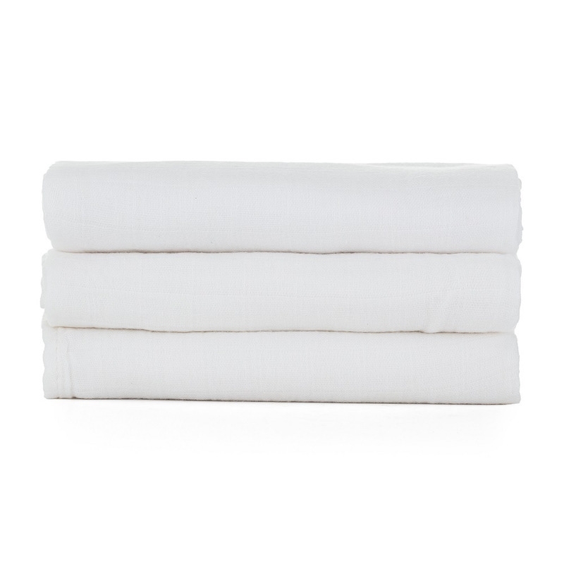 Petite&Mars - Set 3 scutece din muselina de bambus Moussy Total White, Hipoalergenice, 68 x 68 cm, Certificate Oeko Tex Standard 100, Alb