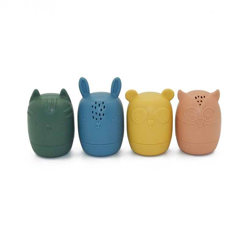 Petite&Mars - Set 4 jucarii de baie Amigos, Din silicon, Fara BPA, 6 luni+, Multicolor