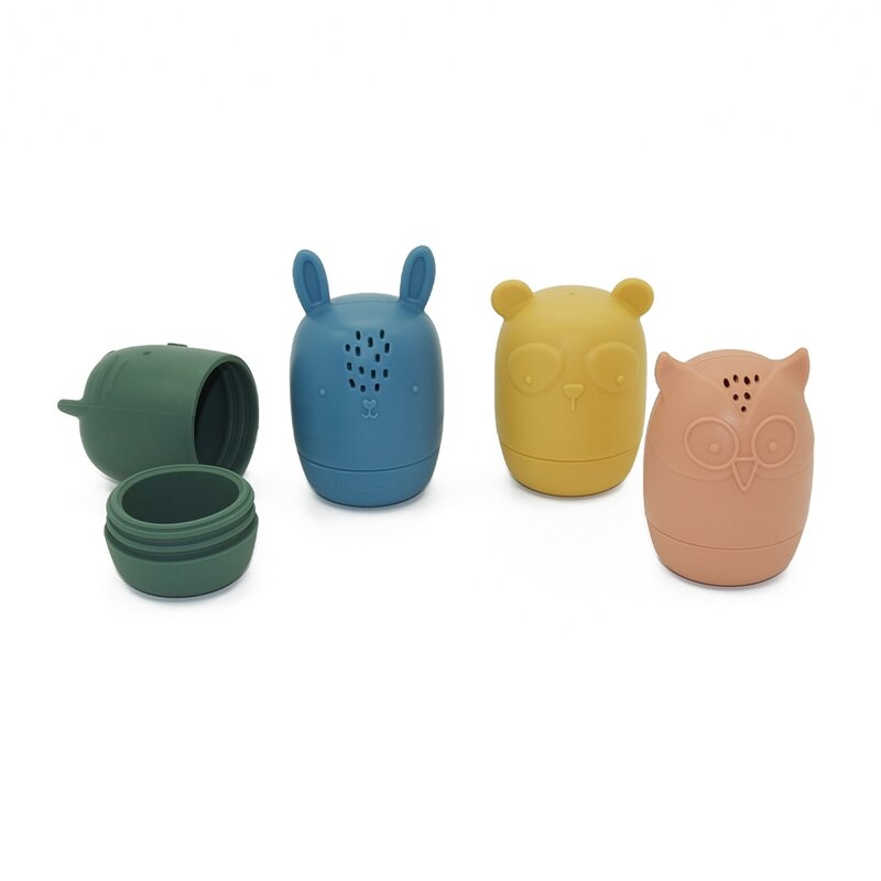Petite&Mars - Set 4 jucarii de baie Amigos, Din silicon, Fara BPA, 6 luni+, Multicolor