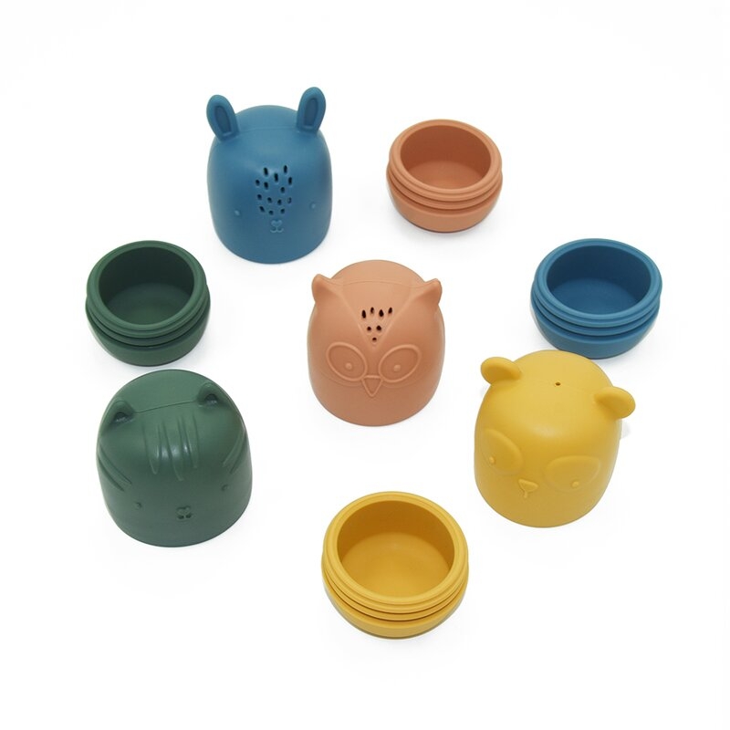 Petite&Mars - Set 4 jucarii de baie Amigos, Din silicon, Fara BPA, 6 luni+, Multicolor