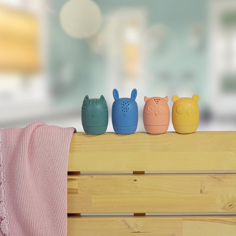 Petite&Mars - Set 4 jucarii de baie Amigos, Din silicon, Fara BPA, 6 luni+, Multicolor
