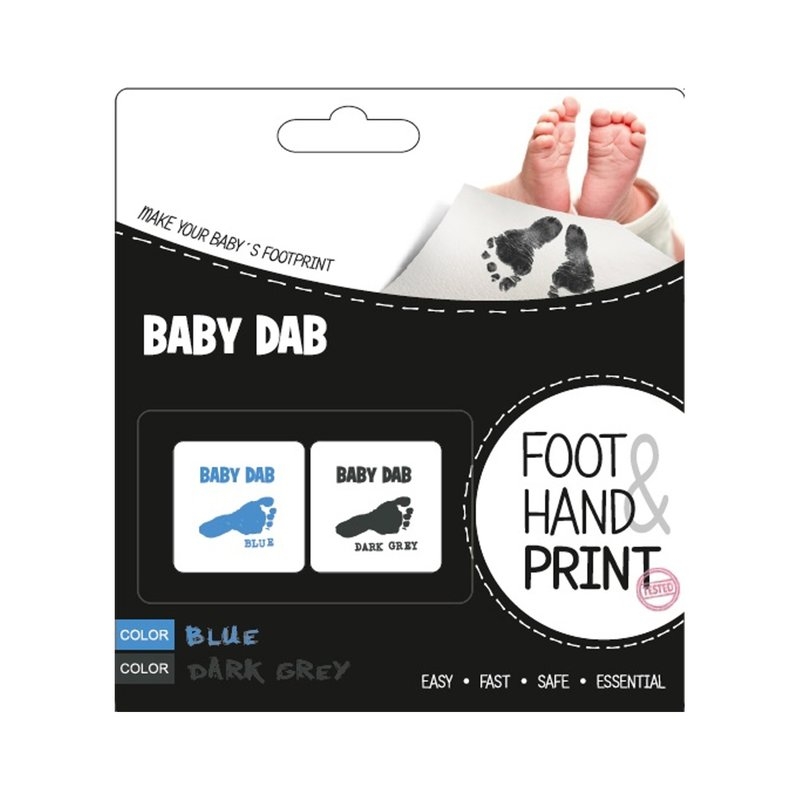 Petite&Mars - Set amprente mulaj cu cerneala pentru 20 de amprente manuta sau piciorus, Non-toxic, Baby Dab, Albastru/Gri